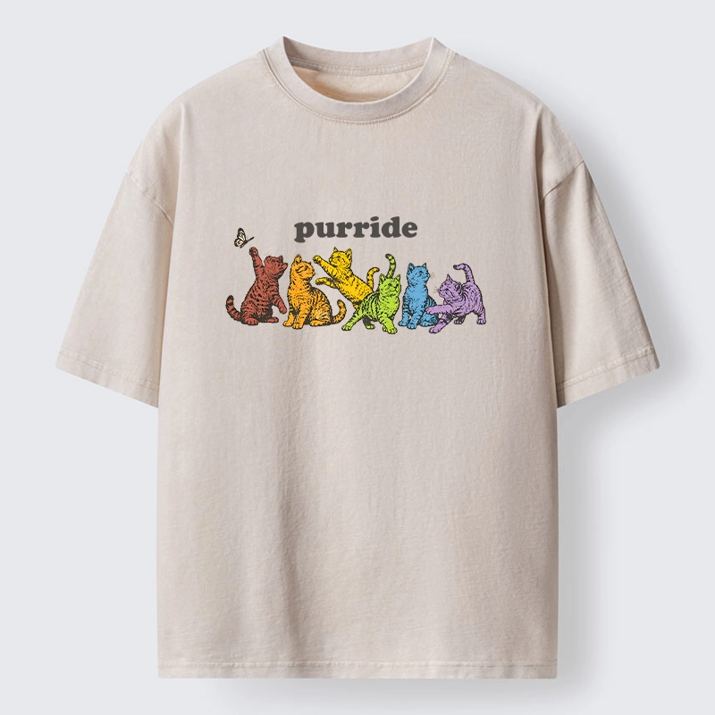 Tokyo-Tiger Rainbow Kittens Reach For Flying Butterfly Washed T-Shirt