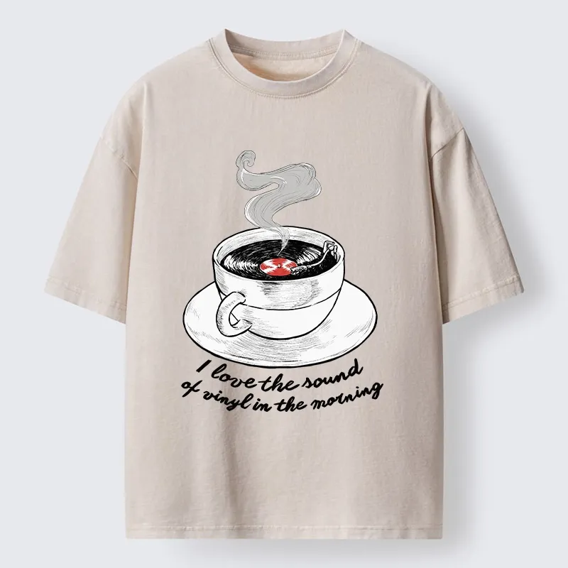 Tokyo-Tiger Coffee Cup Holds Spinning Vinyl Record Washed T-Shirt Sale