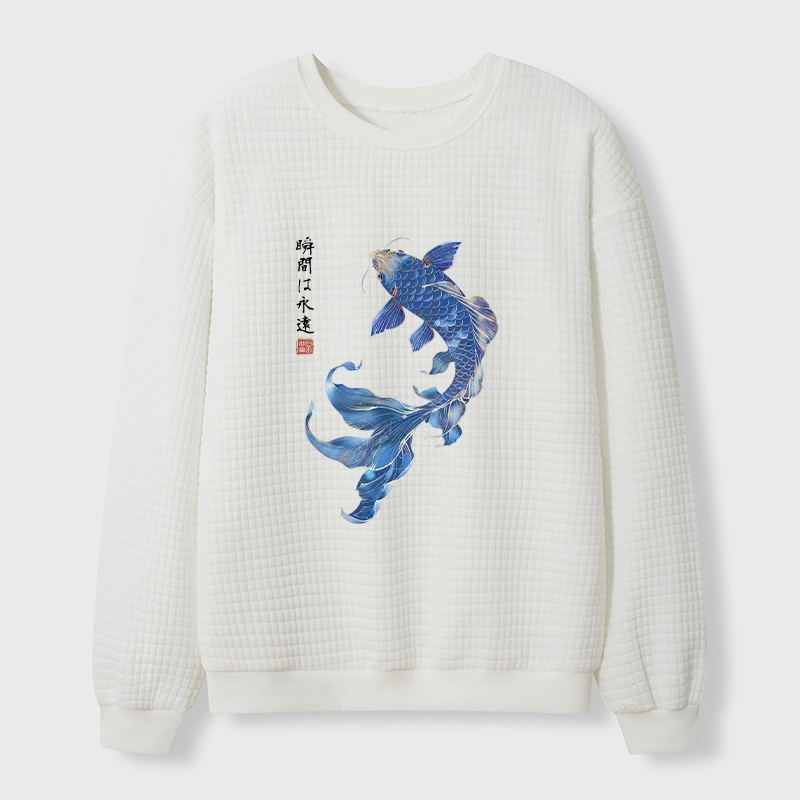 Tokyo-Tiger Lucky Blue Koi Fish Art Waffle Sweatshirt