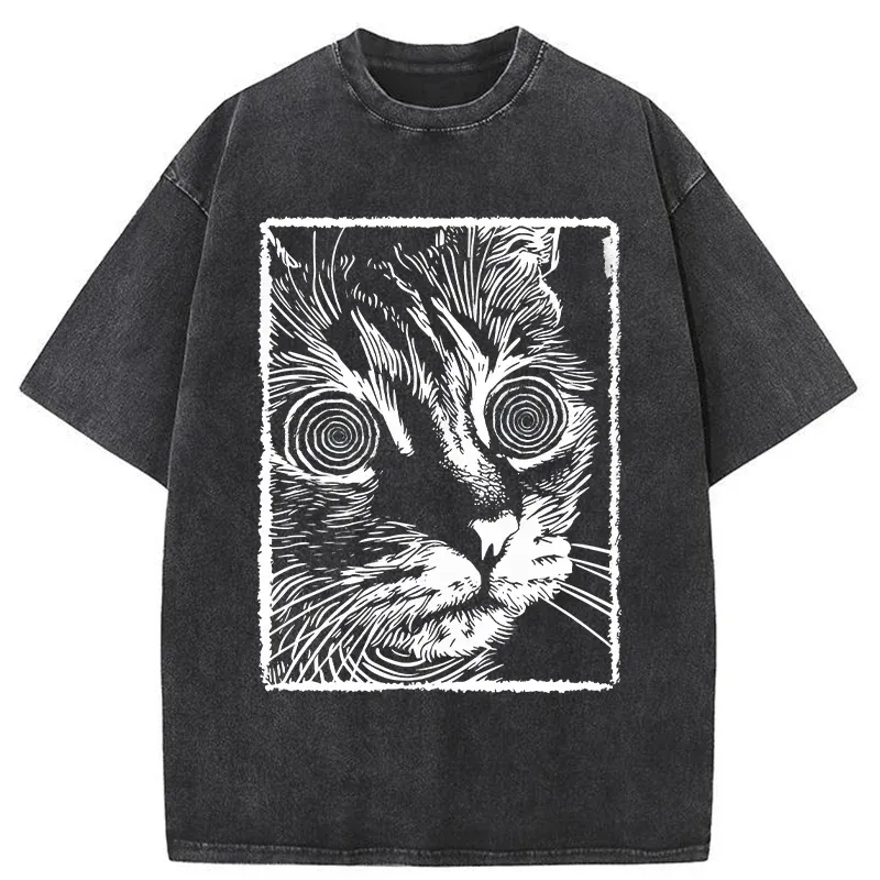 Tokyo-Tiger Psychedelic Horror Cat Washed T-Shirt