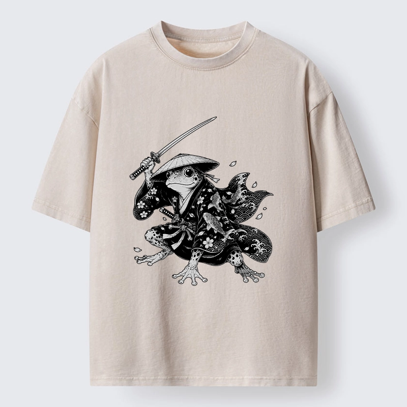 Tokyo-Tiger Samurai Frog With A Sword Washed T-Shirt