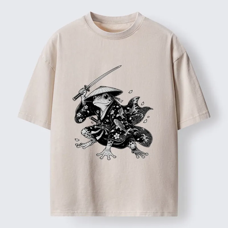 Tokyo-Tiger Samurai Frog With A Sword Washed T-Shirt