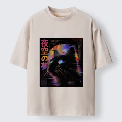 Tokyo-Tiger Night Sky Dreams Cat Washed T-Shirt