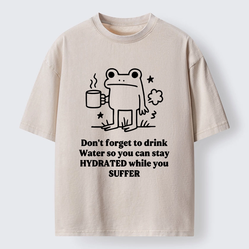 Tokyo-Tiger Frog Says Drink Water Washed T-Shirt