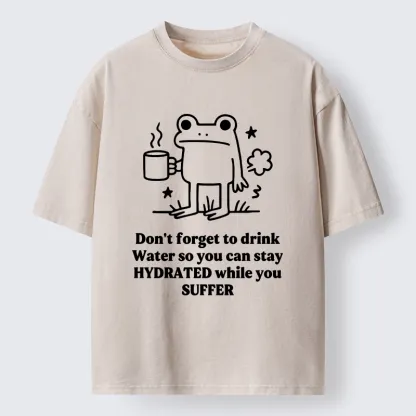 Tokyo-Tiger Frog Says Drink Water Washed T-Shirt