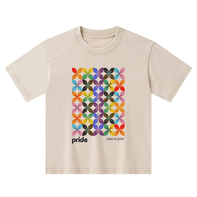 Tokyo-Tiger Pride Geometric Flower Pattern Kids Washed T-Shirt
