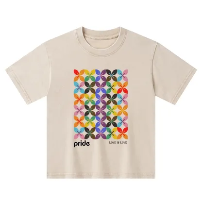 Tokyo-Tiger Pride Geometric Flower Pattern Kids Washed T-Shirt