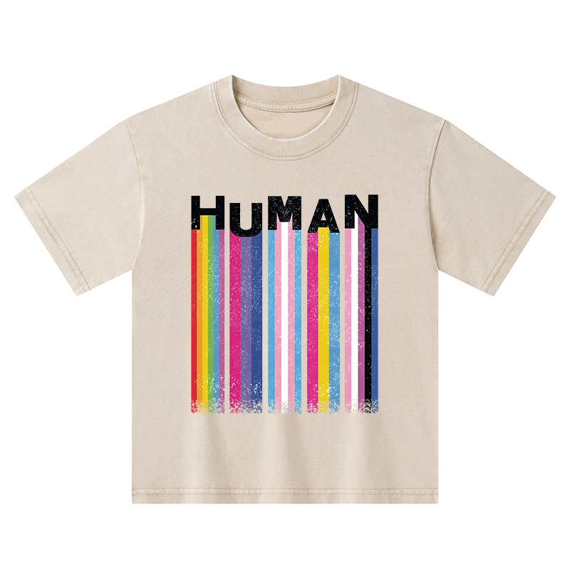 Tokyo-Tiger Rainbow Stripes Human Pride Kids Washed T-Shirt