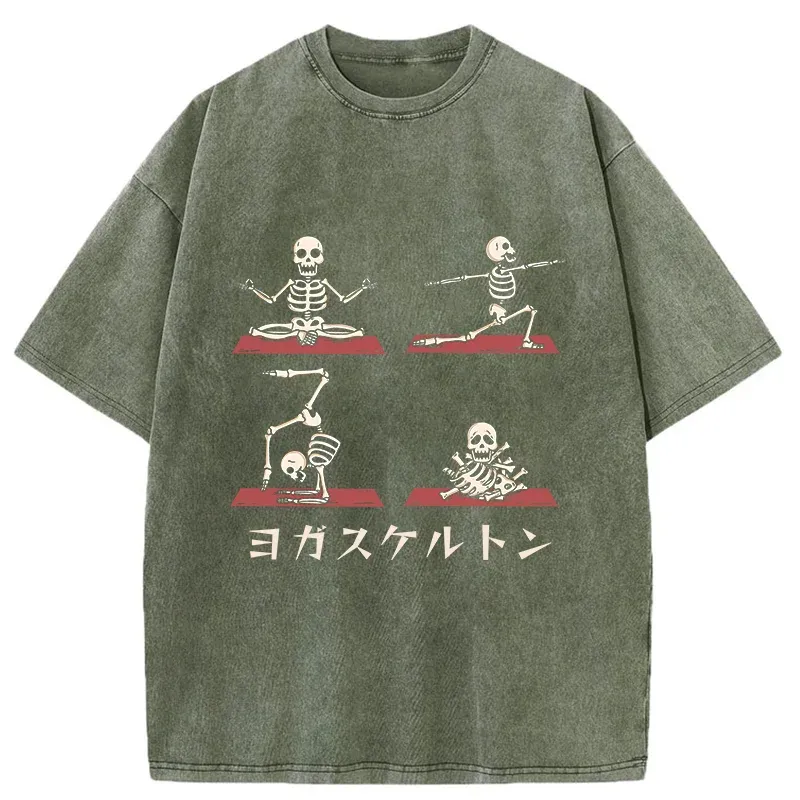 Tokyo-Tiger Skeleton Doing Yoga Washed T-Shirt