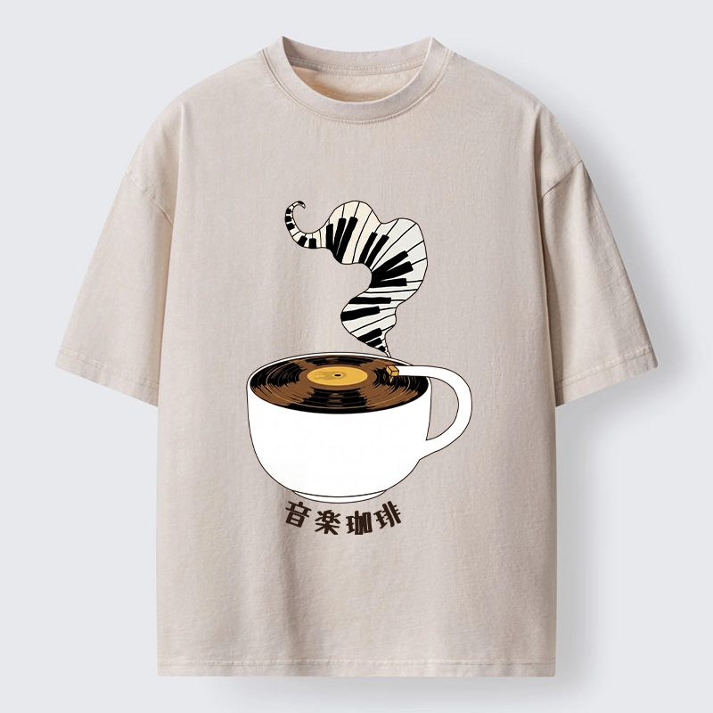 Tokyo-Tiger Piano Smoke Rises From Coffee Mug Washed T-Shirt