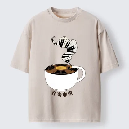 Tokyo-Tiger Piano Smoke Rises From Coffee Mug Washed T-Shirt