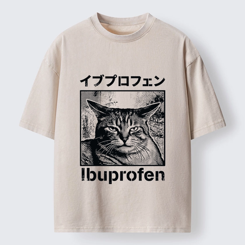 Tokyo-Tiger Tough Cat Loves Ibuprofen Pain Relief Washed T-Shirt