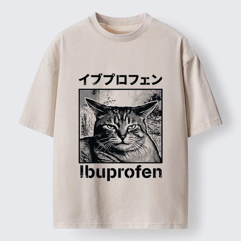 Tokyo-Tiger Tough Cat Loves Ibuprofen Pain Relief Washed T-Shirt Sale