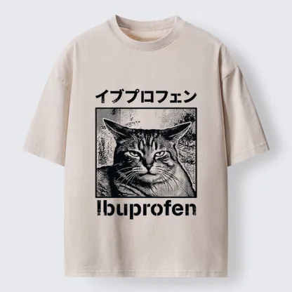 Tokyo-Tiger Tough Cat Loves Ibuprofen Pain Relief Washed T-Shirt