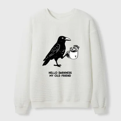 Tokyo-Tiger Crow Drinking Black Coffee Funny Waffle Sweatshirt