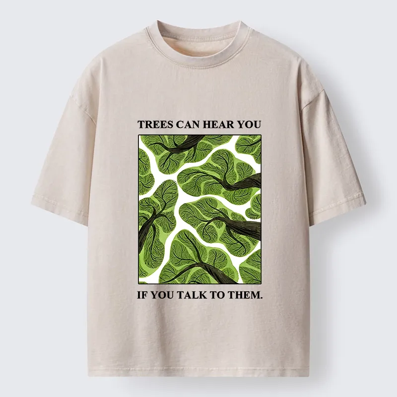 Tokyo-Tiger Calm Nature Print Trees Listen To You Washed T-Shirt Sale