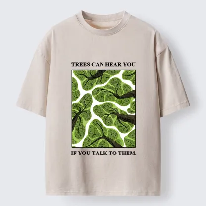 Tokyo-Tiger Calm Nature Print Trees Listen To You Washed T-Shirt
