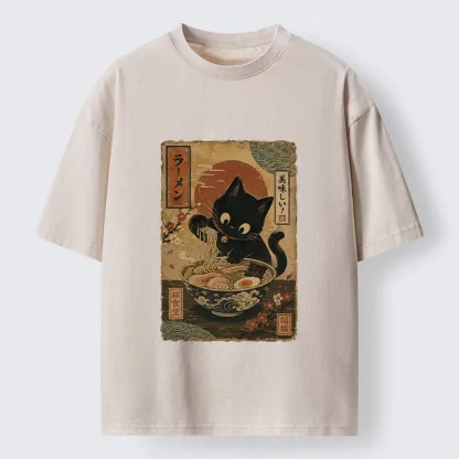 Tokyo-Tiger Japanese Cat Ramen Shop Poster Washed T-Shirt