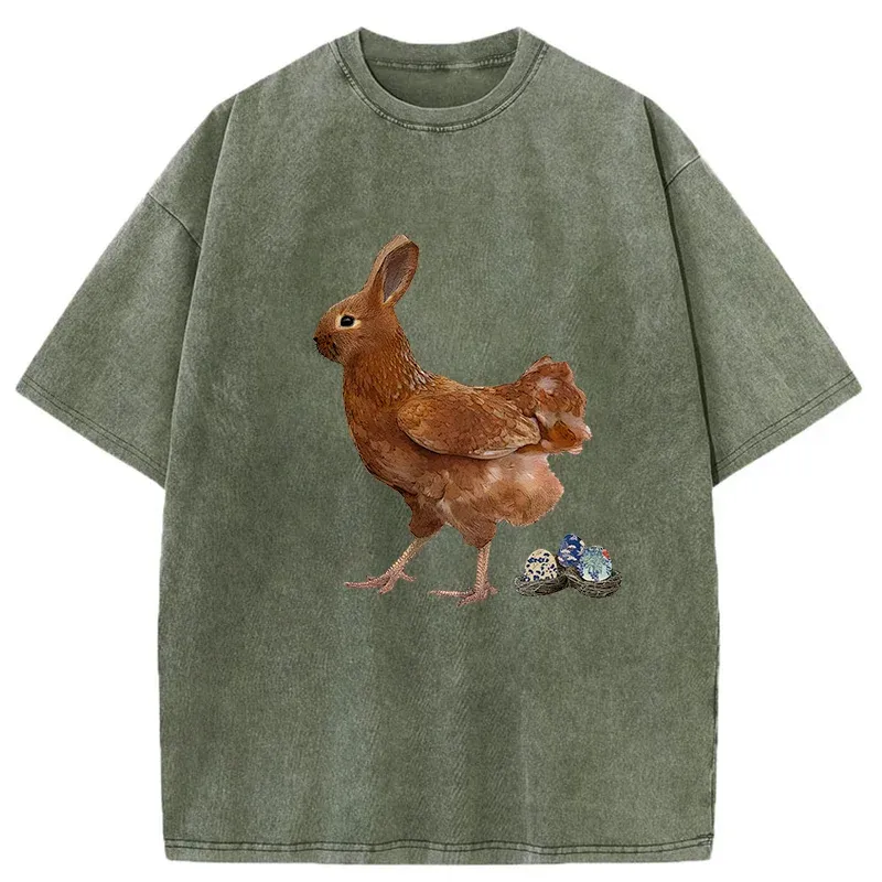 Tokyo-Tiger Easter Bunny Laying Eggs Washed T-Shirt