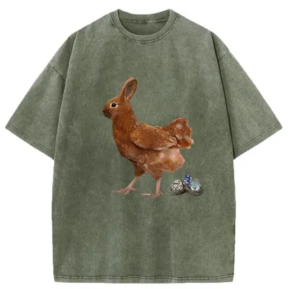 Tokyo-Tiger Easter Bunny Laying Eggs Washed T-Shirt