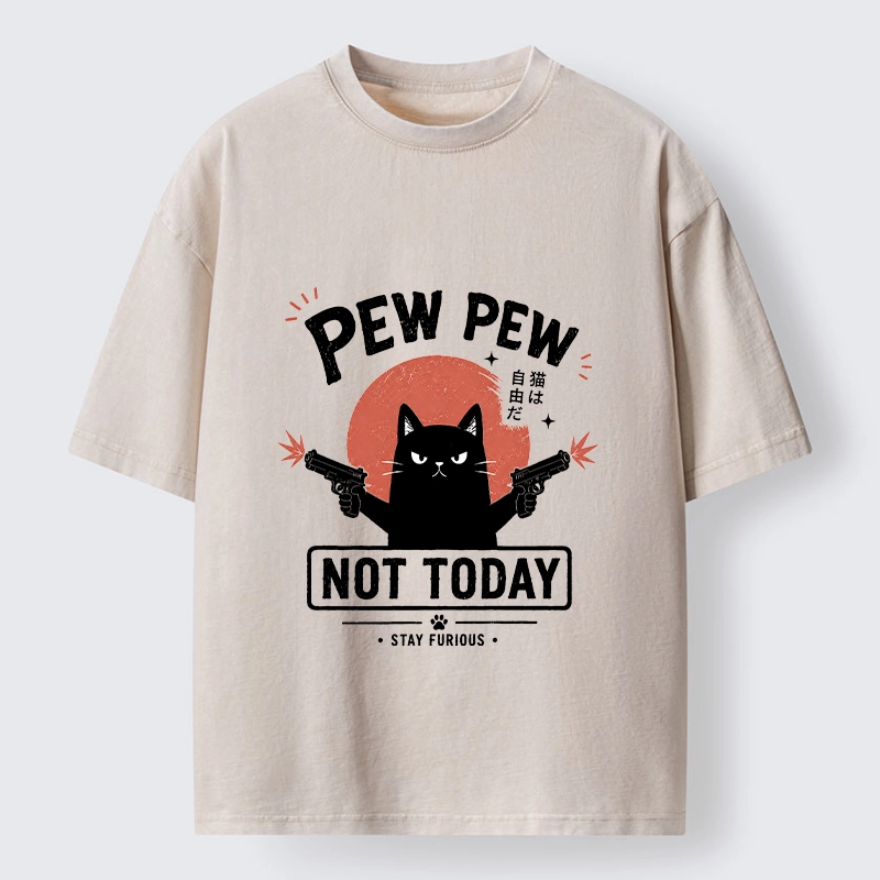 Tokyo-Tiger Not Today Black Cat Dual Pistols Mode Washed T-Shirt