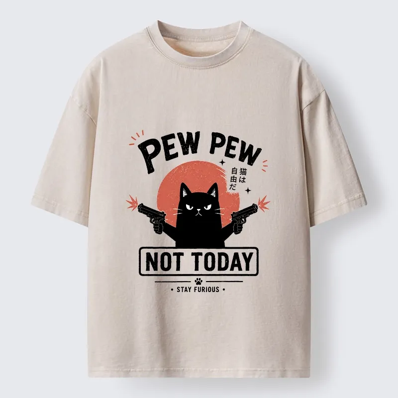 Tokyo-Tiger Not Today Black Cat Dual Pistols Mode Washed T-Shirt Sale