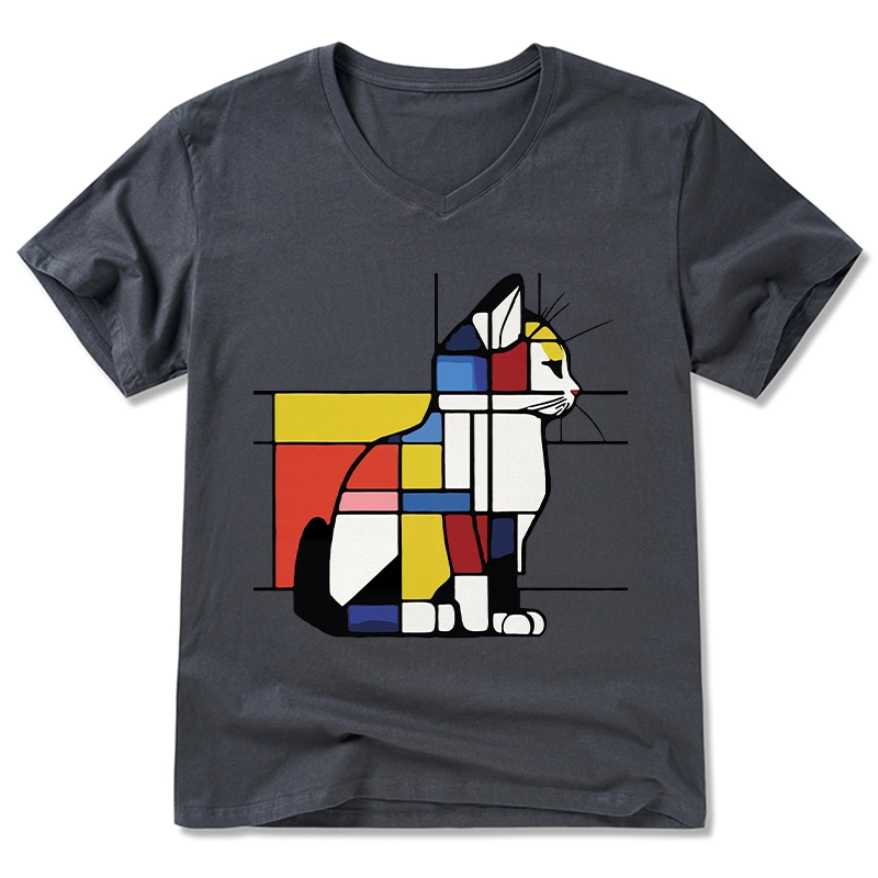 Tokyo-Tiger Geometric Cat Art In Primary Colors V-Neck Classic T-Shirt