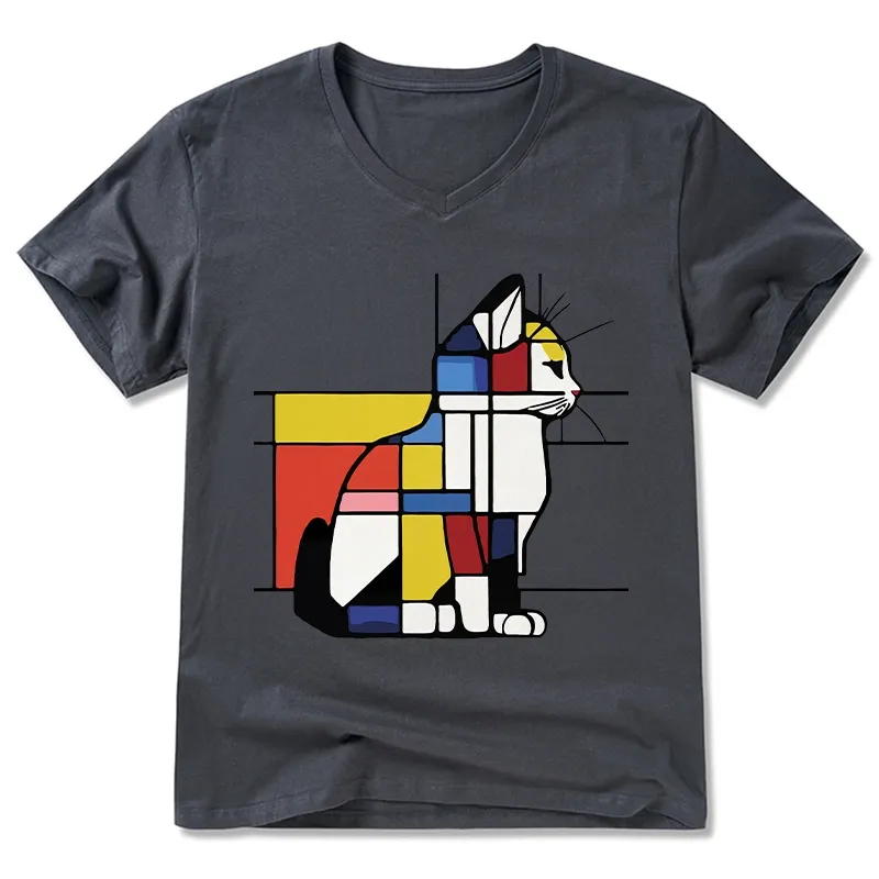 Tokyo-Tiger Geometric Cat Art In Primary Colors V-Neck Classic T-Shirt