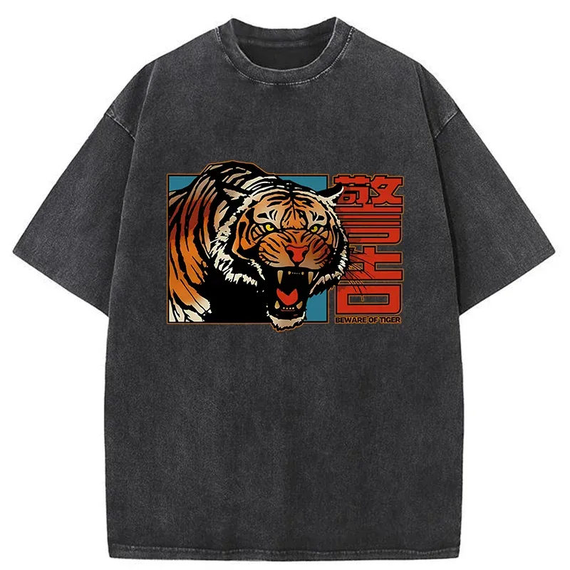 Tokyo-Tiger Beware Of Tiger Washed T-Shirt