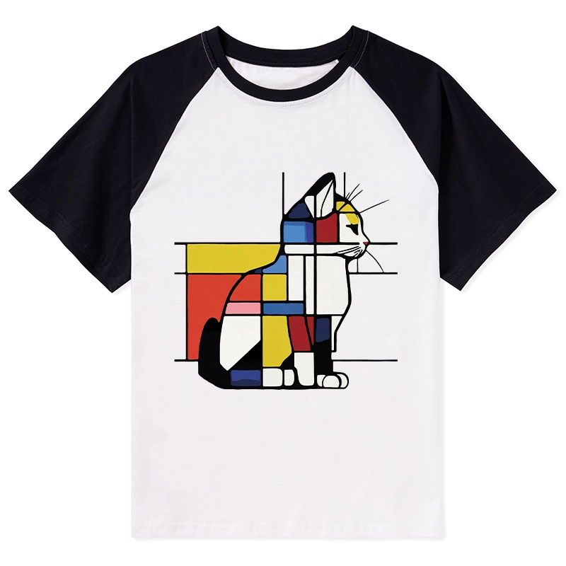 Tokyo-Tiger Geometric Cat Art In Primary Colors Raglan T-shirt
