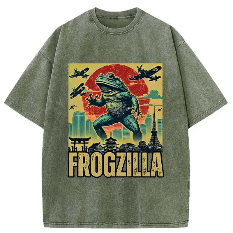 Tokyo-Tiger Japanese Frogzilla Funny Washed T-Shirt