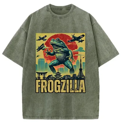 Tokyo-Tiger Japanese Frogzilla Funny Washed T-Shirt
