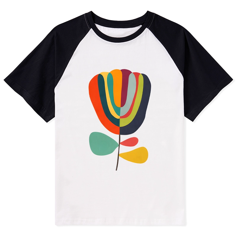 Tokyo-Tiger Colorful Flower Minimalist Print Raglan T-shirt