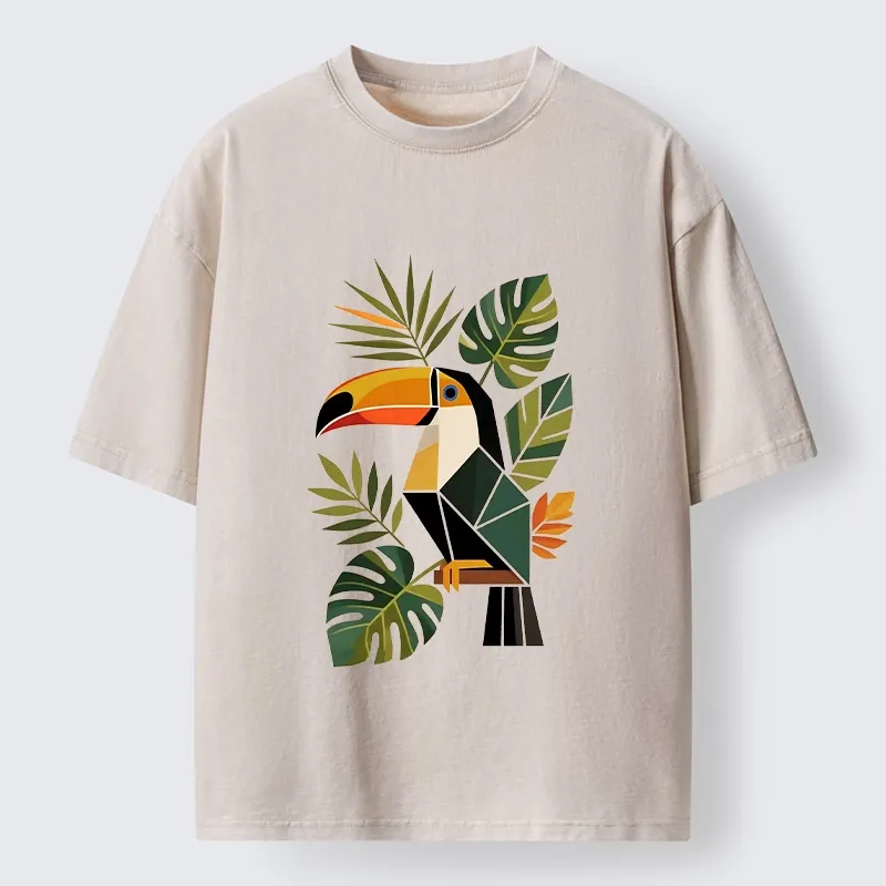 Tokyo-Tiger Tropical Toucan Art Washed T-Shirt Sale
