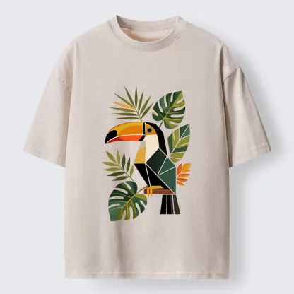 Tokyo-Tiger Tropical Toucan Art Washed T-Shirt