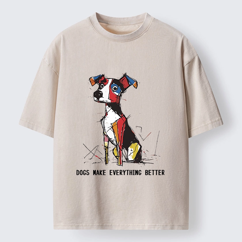 Tokyo-Tiger Colorful Puppy Street Art Graphic Washed T-Shirt