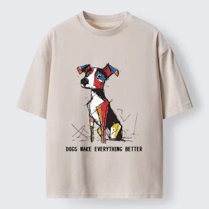 Tokyo-Tiger Colorful Puppy Street Art Graphic Washed T-Shirt