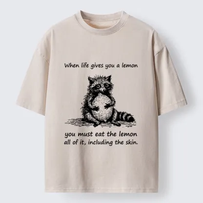 Tokyo-Tiger Sour Lemon Raccoon Funny Meme Washed T-Shirt
