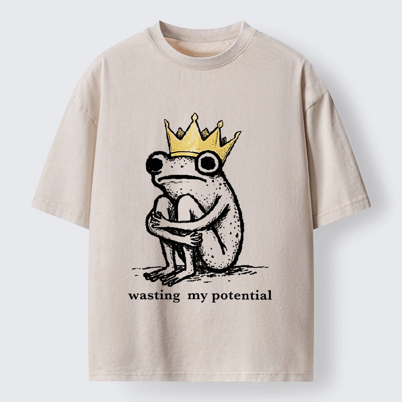 Tokyo-Tiger Crown Frog Wasted Potential Meme Washed T-Shirt