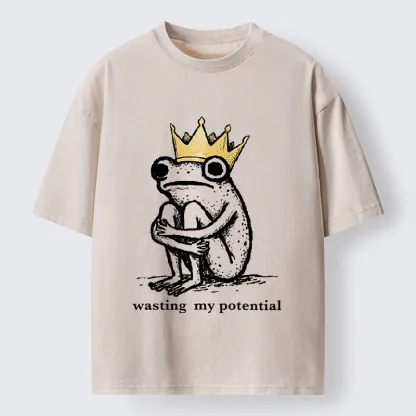 Tokyo-Tiger Crown Frog Wasted Potential Meme Washed T-Shirt