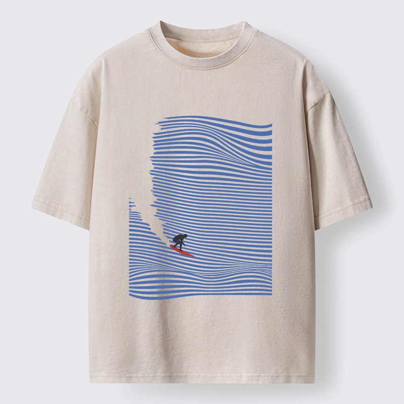 Tokyo-Tiger Ocean Line Surf Graphic Print Washed T-Shirt