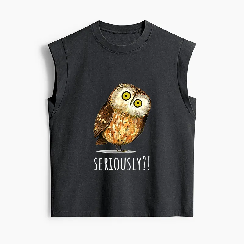 Tokyo-Tiger Seriously Confused Owl Meme Art Women's Washed Tank Tops