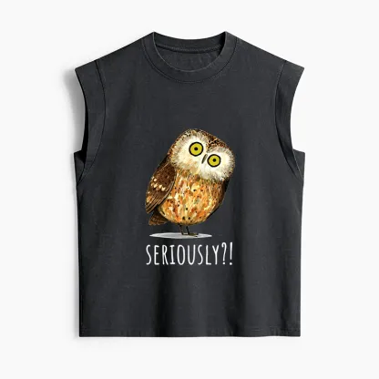 Tokyo-Tiger Seriously Confused Owl Meme Art Women's Washed Tank Tops