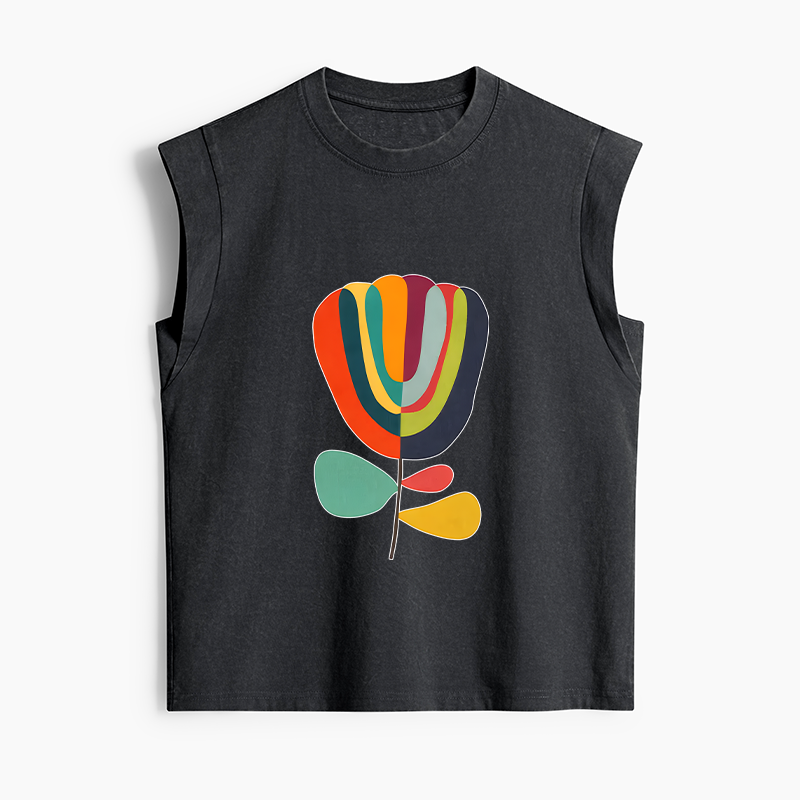 Tokyo-Tiger Colorful Flower Minimalist Print Women's Washed Tank Tops
