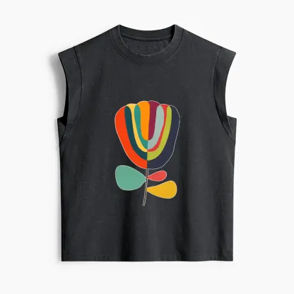 Tokyo-Tiger Colorful Flower Minimalist Print Women's Washed Tank Tops