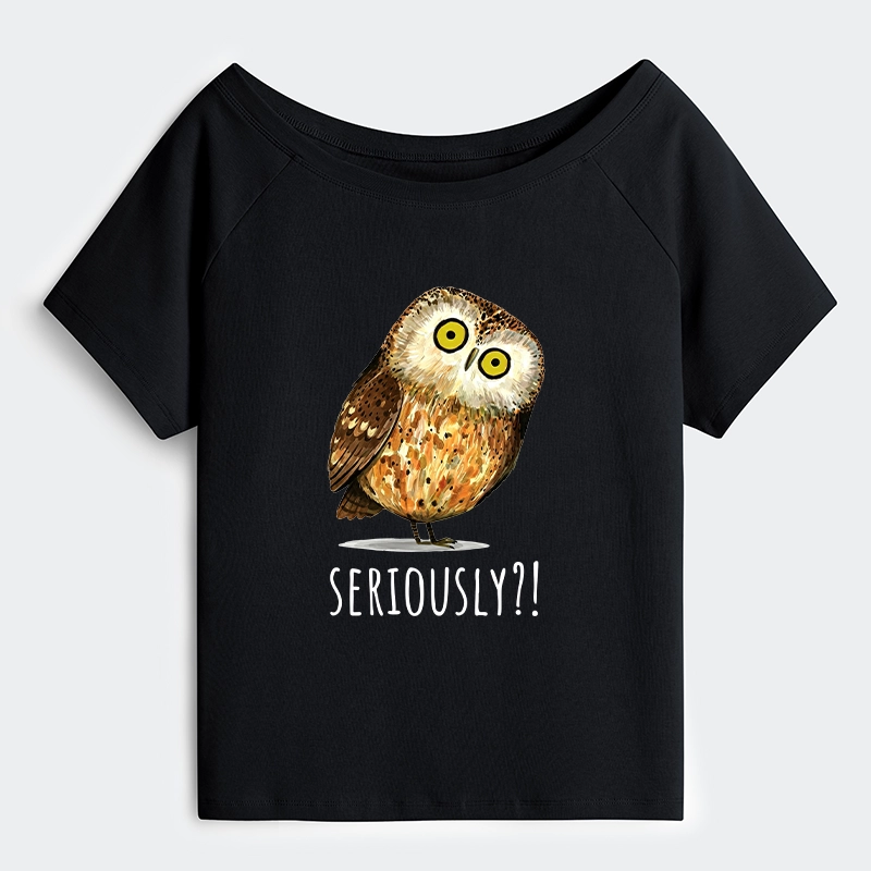 Tokyo-Tiger Seriously Confused Owl Meme Art Off Shoulder T-Shirt