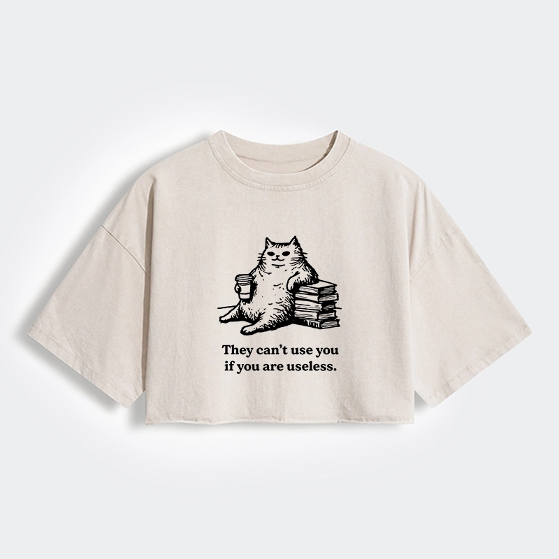 Tokyo-Tiger Cat Proving Uselessness Is A Superpower Women's Washed Crop T-Shirt
