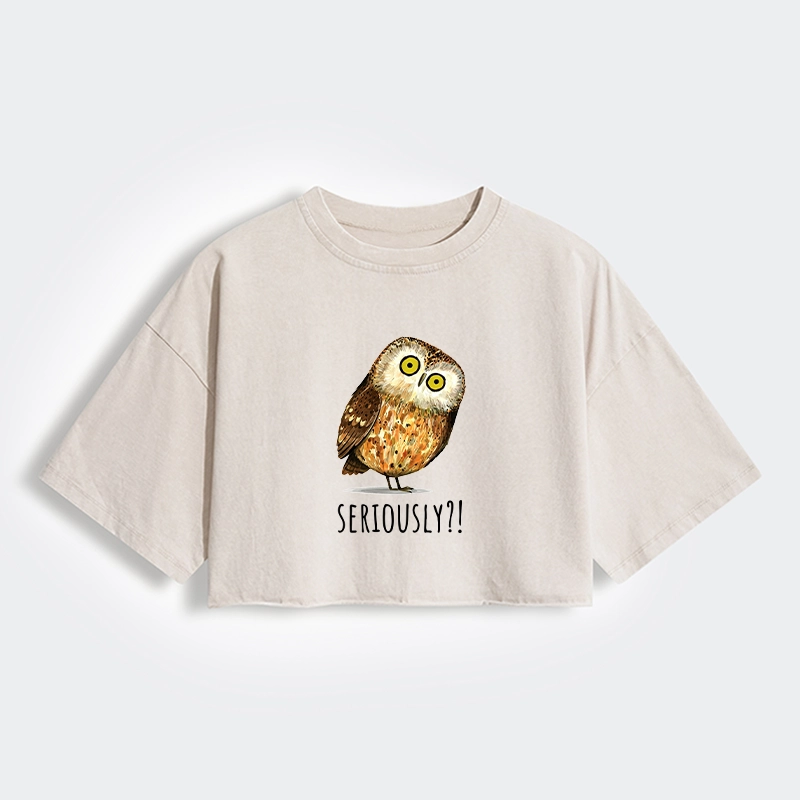 Tokyo-Tiger Seriously Confused Owl Meme Art Women's Washed Crop T-Shirt