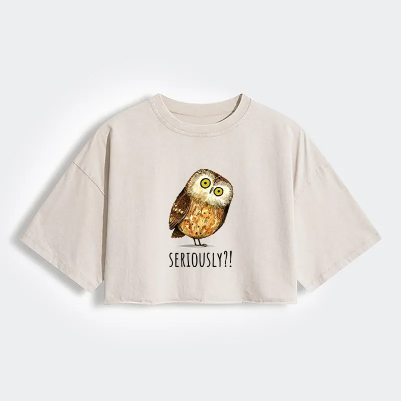 Tokyo-Tiger Seriously Confused Owl Meme Art Women's Washed Crop T-Shirt Sale