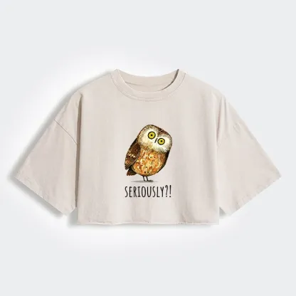Tokyo-Tiger Seriously Confused Owl Meme Art Women's Washed Crop T-Shirt